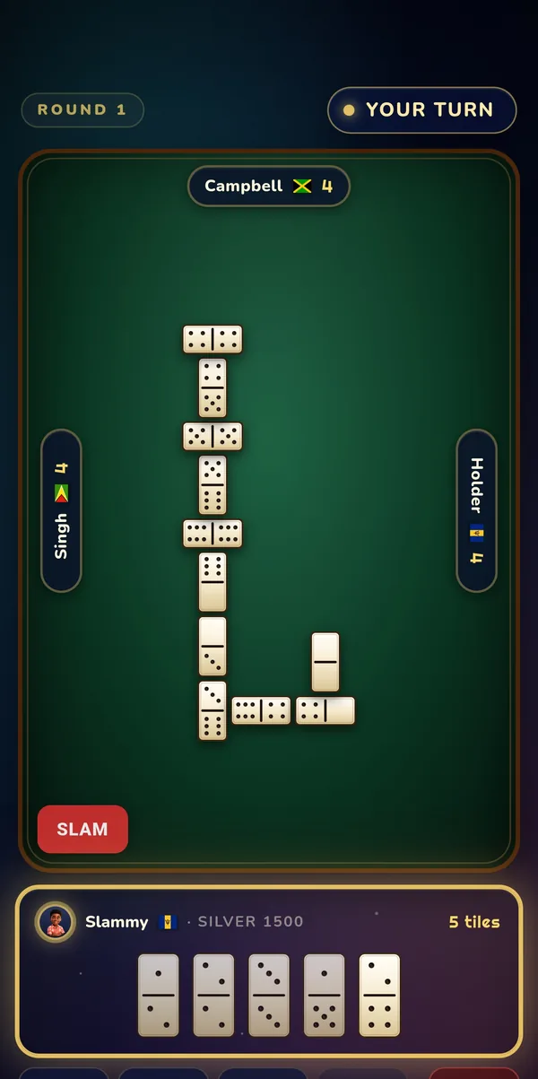 A live four-player match on the green table